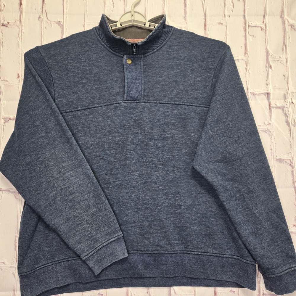 Orvis Pullover Sweatshirt Blue Heather Quarter Zip Snap Neck Long Sleeve Men XXL